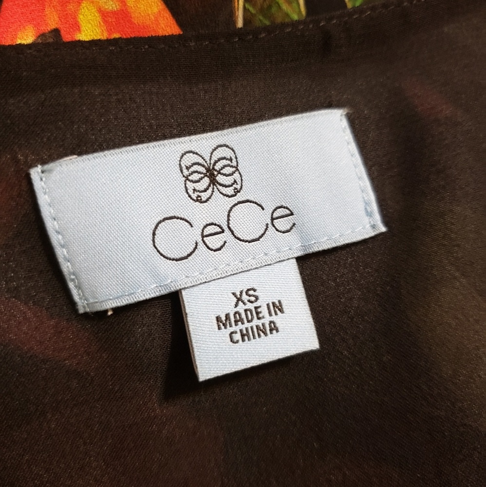 CeCe Tropical Bird Sleeveless Black Tank Blouse - Picture 3 of 6